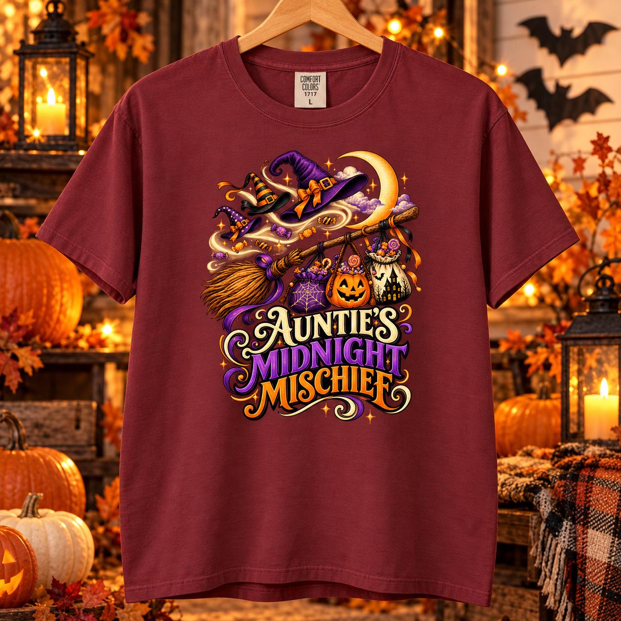 Auntie's Midnight Mischief Shirt, Halloween Witch Aunt Tee, Spooky Auntie T-Shirt