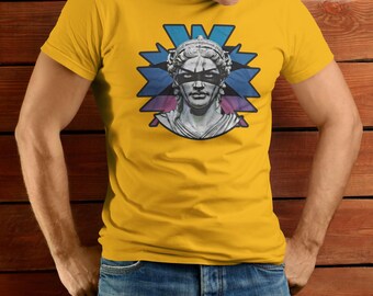 Masked Guardian T-Shirt: Bold Statue Graphic Tee