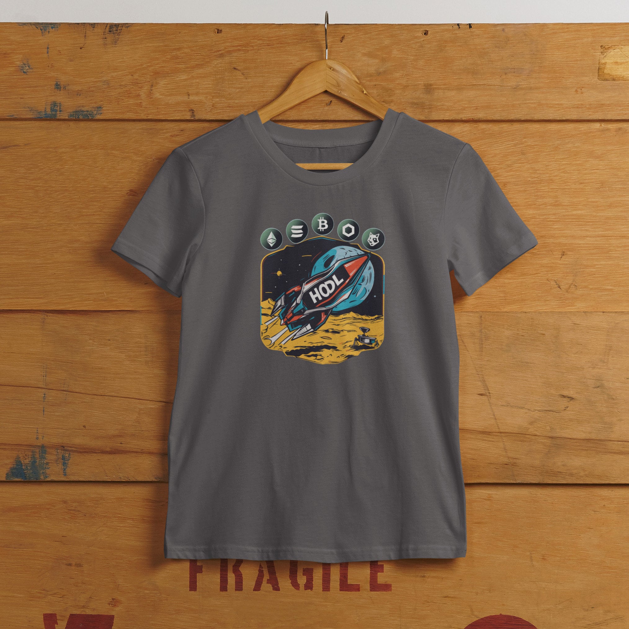 Crypto HODL T-Shirt: Bitcoin, Doge, Solana, Chainlink Art