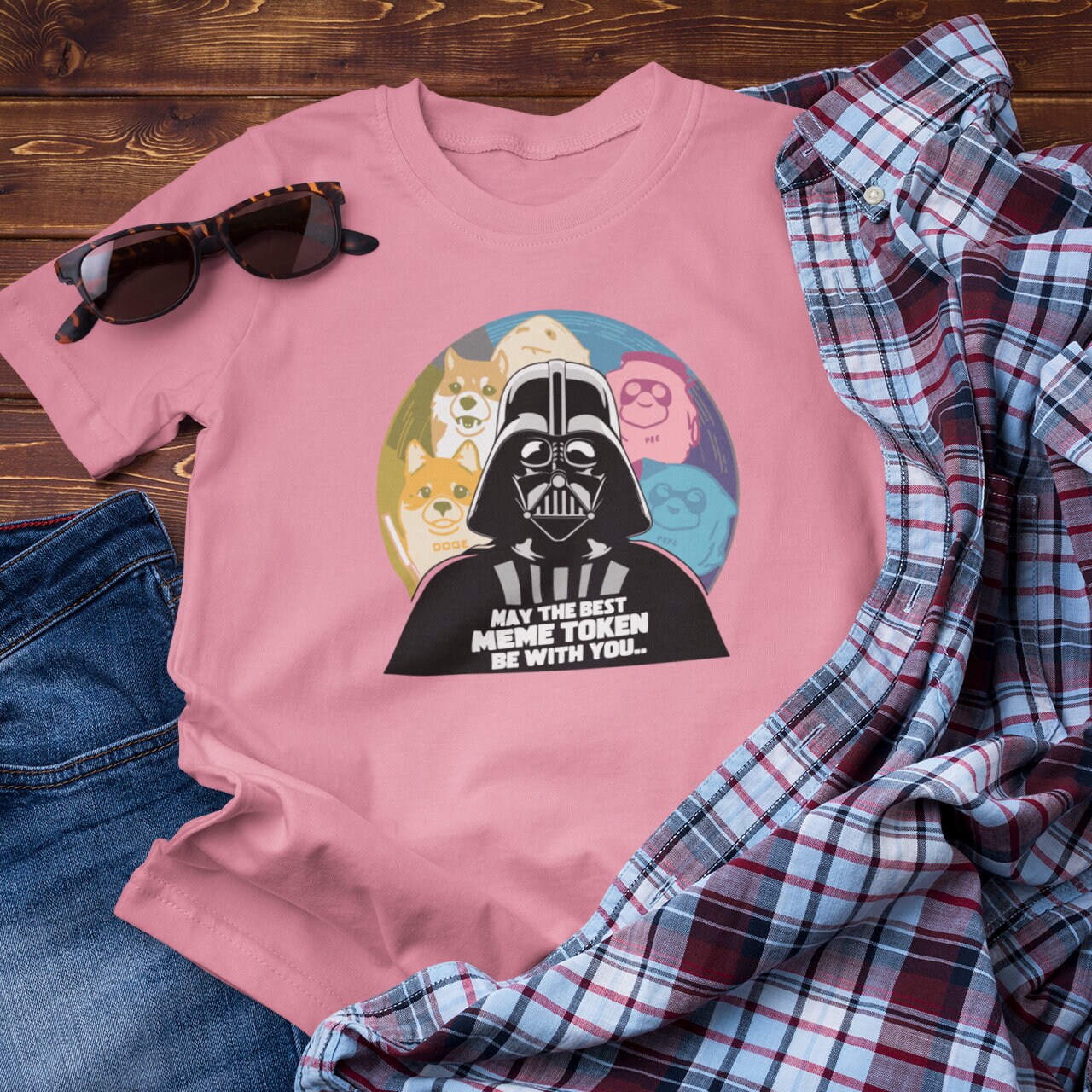 Funny Star Wars Crypto Meme T-Shirt: Darth Vader & Doge
