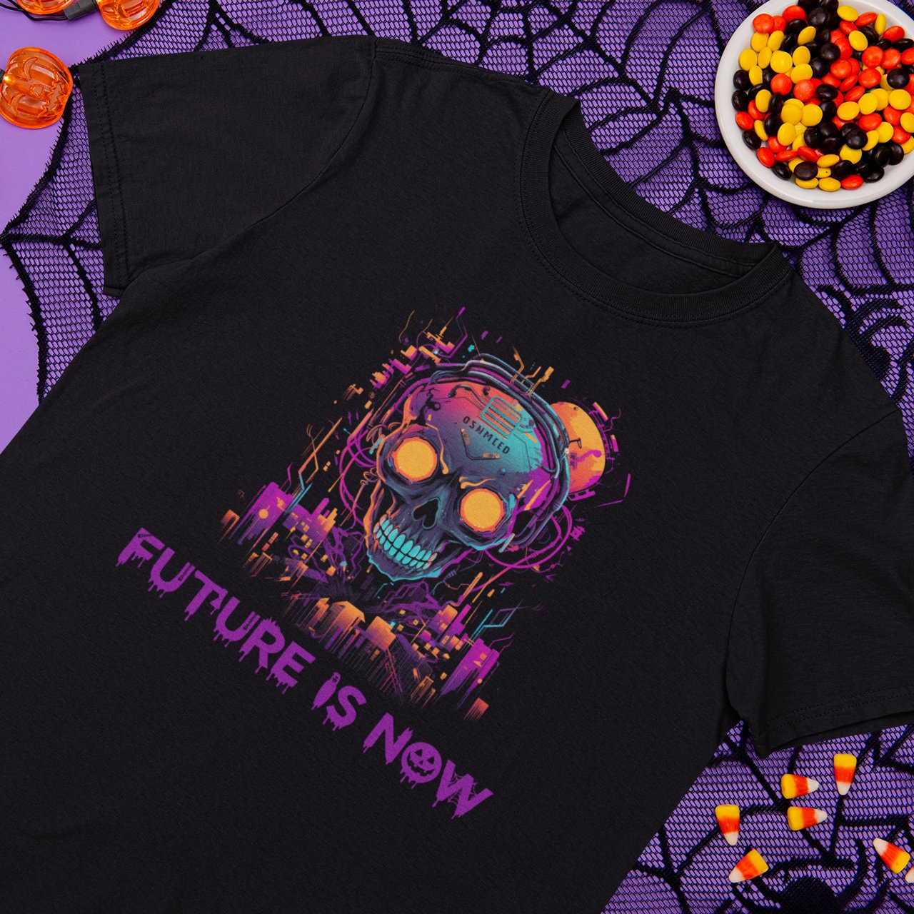 Spooky Futurism Halloween T-Shirt: Unisex Skull Tee