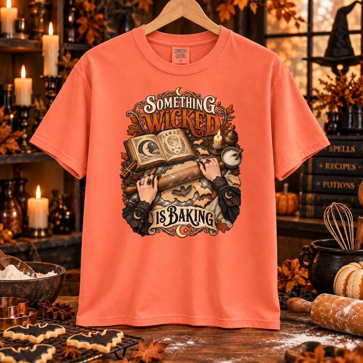 Something Wicked Is Baking Shirt, Witch Baking Halloween Tee, Spooky Baker T-Shirt