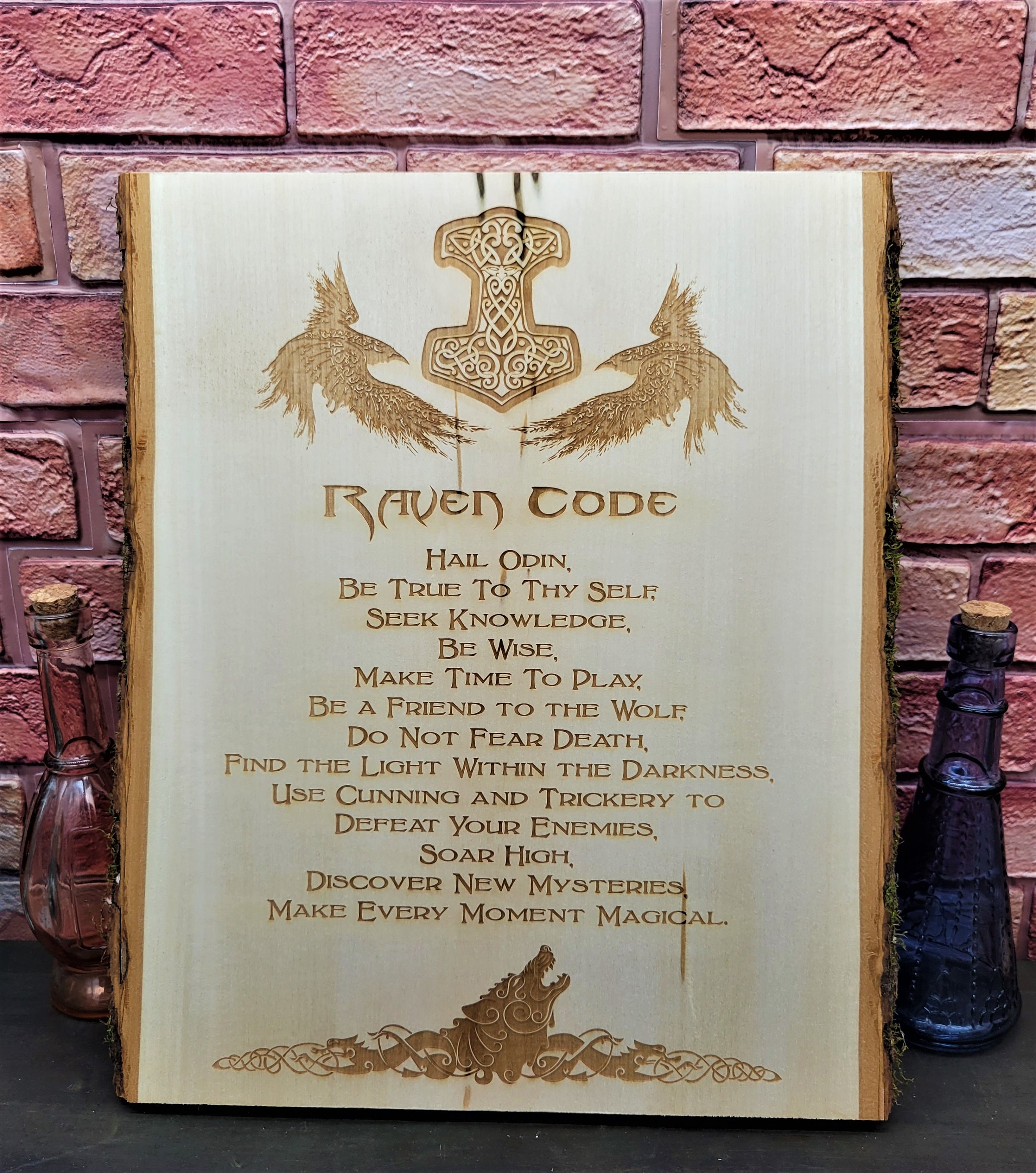 Raven Code Quote Viking Raven Code Engraved Plaque: Live Edge Basswood, Norse Decor - Etsy