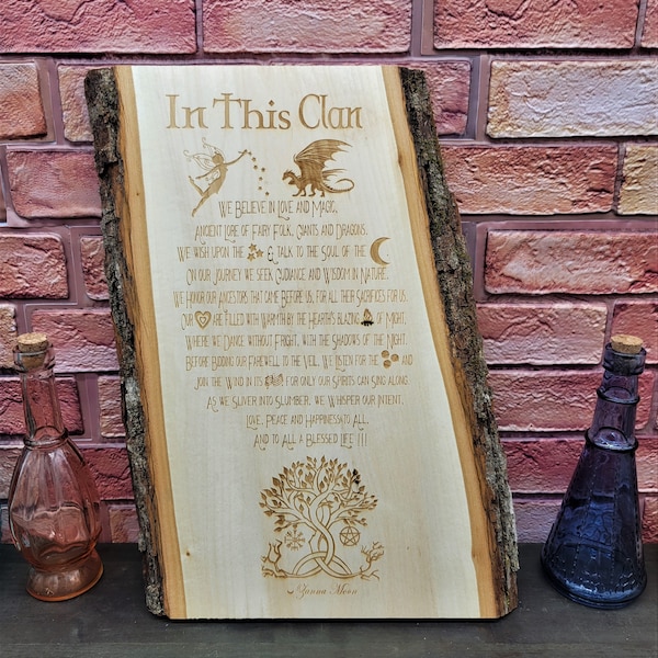 Live Edge Prayer Plaque Natural Basswood Engraved In This Clan Commemorative Creed Poem by Zanna Moon