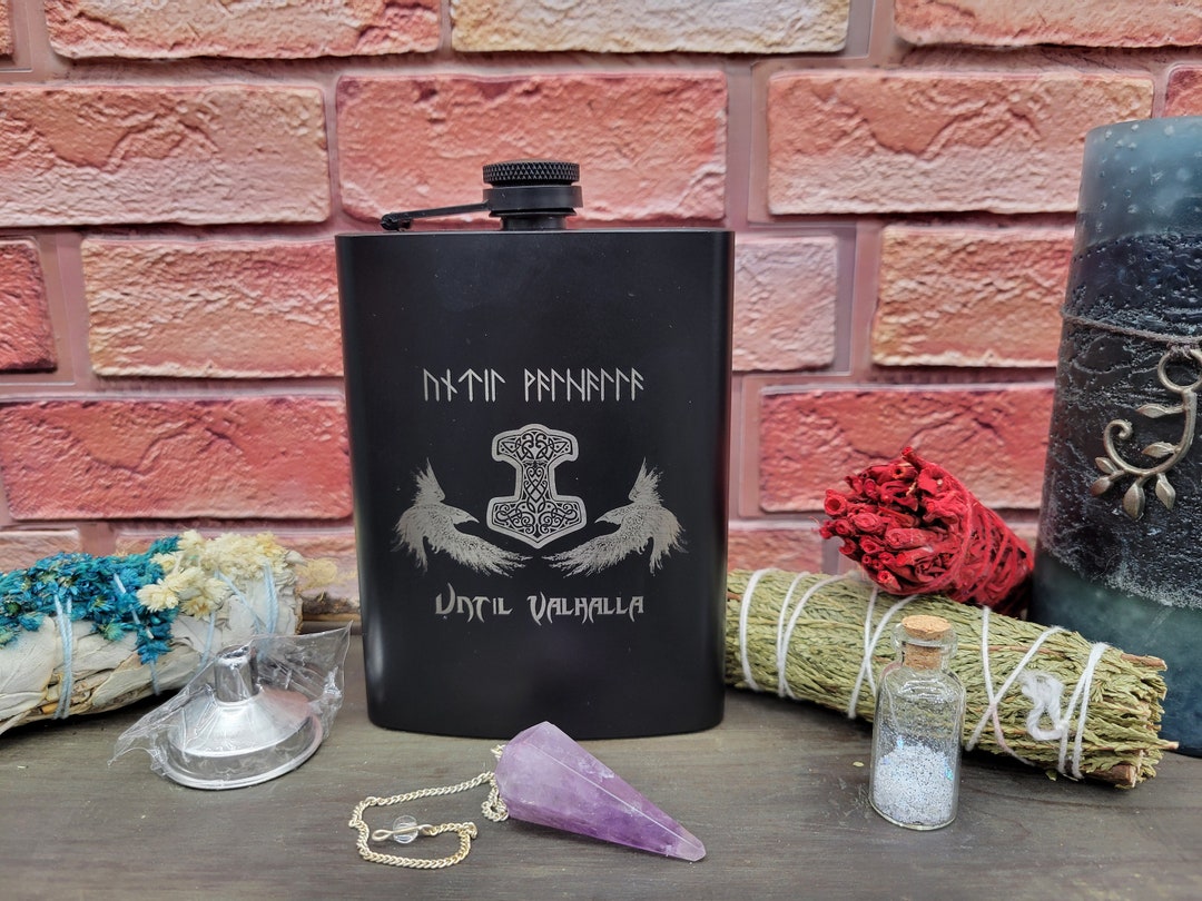 Norse Viking Until Valhalla Hip Flask Gift, Matte Black Stainless Steel ...