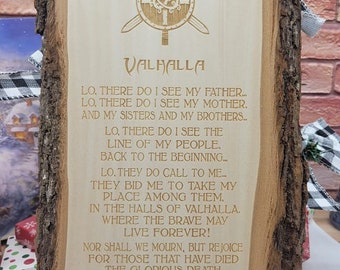 Viking Prayer Engraved Plaque: Valhalla Memorial, Live Edge Basswood