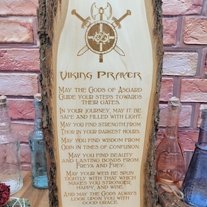 Viking Memorial Norse Live Edge Plaque Engraved Valhalla Viking Prayer Commemorative Natural Basswood