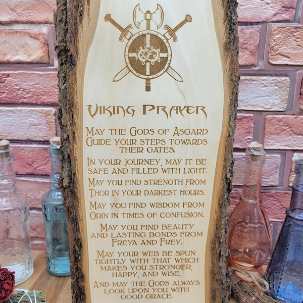 Viking Memorial Norse Live Edge Plaque Engraved Valhalla Viking Prayer Commemorative Natural Basswood