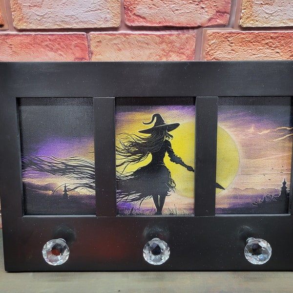 Porte-manteau mural avec bouton d'art mural Witchy Moon - Idée cadeau unique pour chambre d'ado, décoration d'Halloween