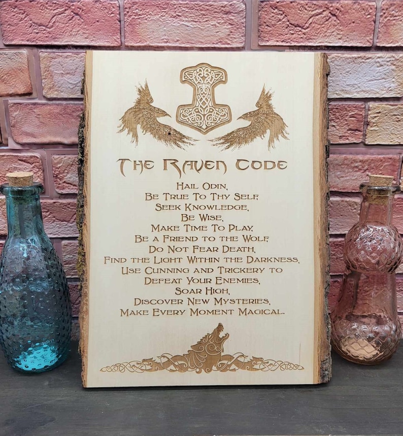 Raven Code Quote Viking Raven Code Engraved Plaque: Live Edge Basswood, Norse Decor - Etsy