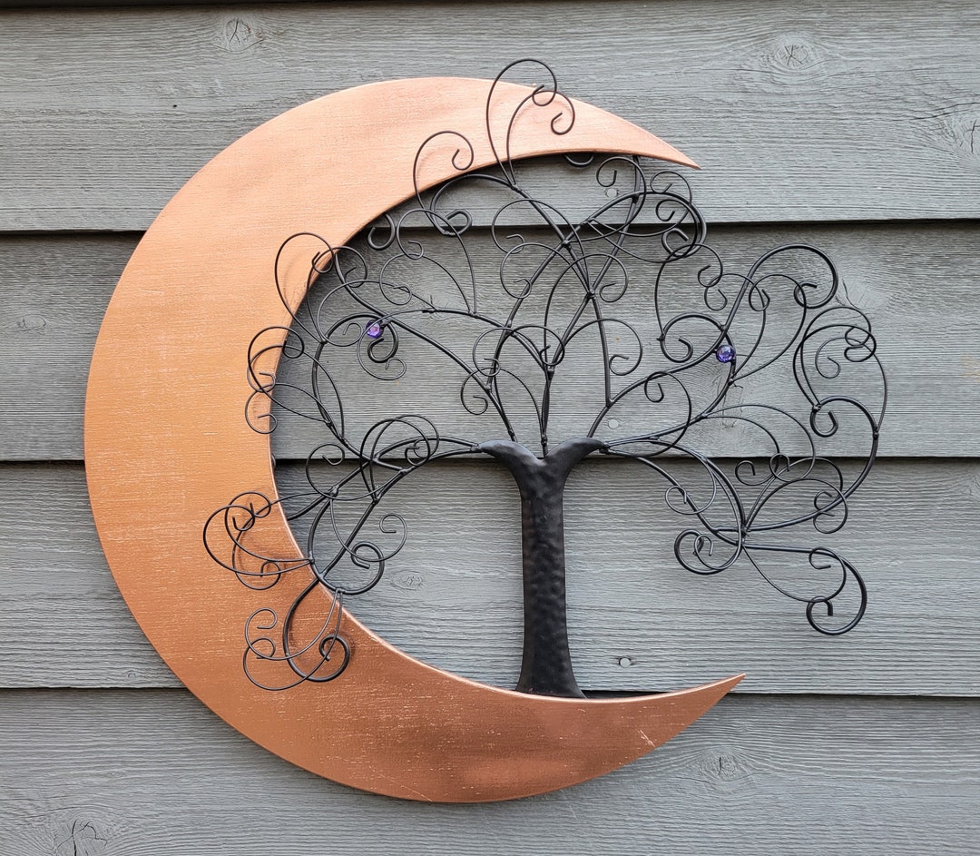 Moon Tree Wall Art Copper Crescent Moon Black Metal Tree of Etsy