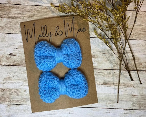 Crochet Bow Baby Blue, Bow Clip, Headband
