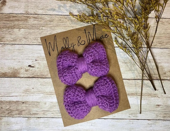 Crochet Bow Lilac, Light Purple, Bow Clip, Headband