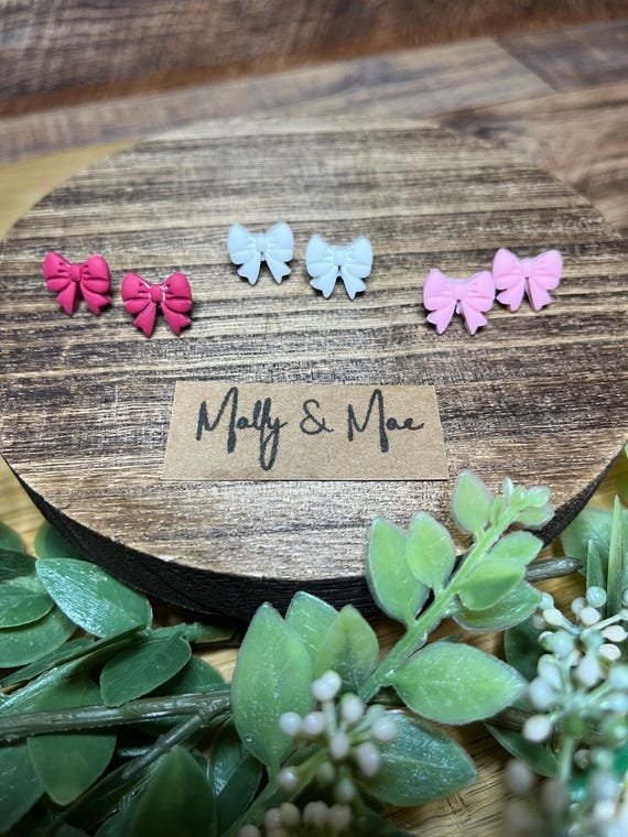 Handmade Polymer Clay Bow Stud Earrings: Valentine's, Christmas, Holiday earrings
