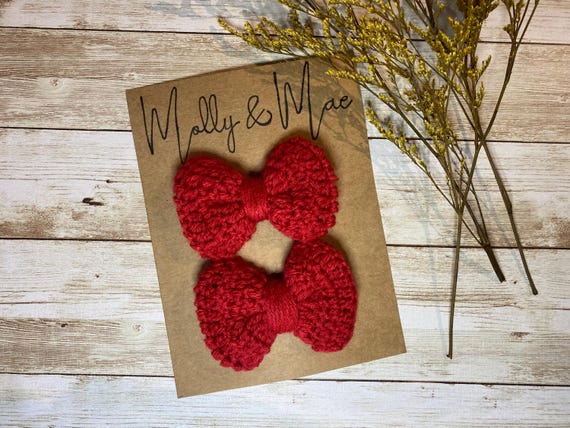 Crochet Bow Red, Bow Clip, Headband