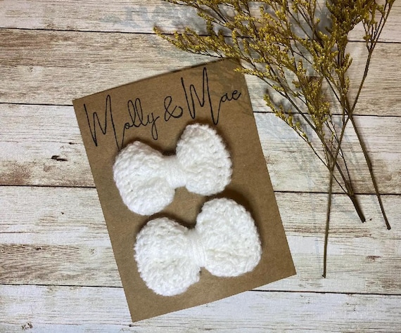 Crochet Bow White, Bow Clip, Headband