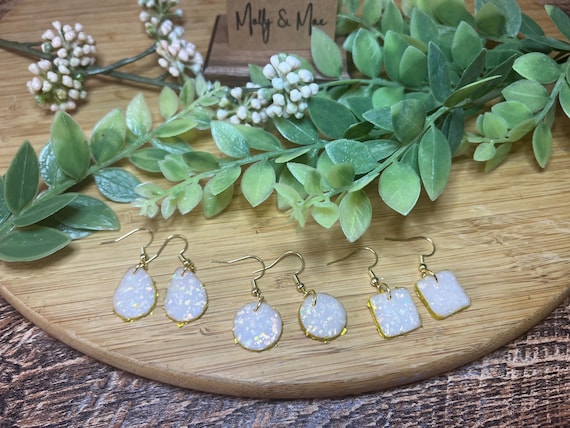 Pink Opal with Gold Trim Dangle Earrings