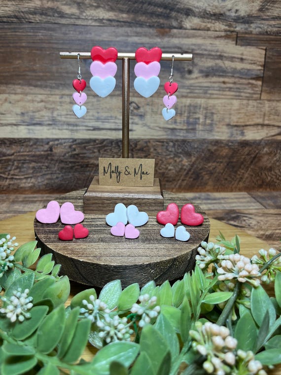 Handmade Polymer Clay Heart Earrings: Valentine's Day, Holiday earrings