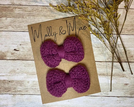 Crochet Bow Cranberry, Bow Clip, Headband