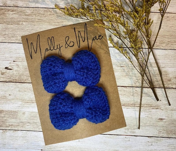 Crochet Bow Navy Blue, Bow Clip, Headband