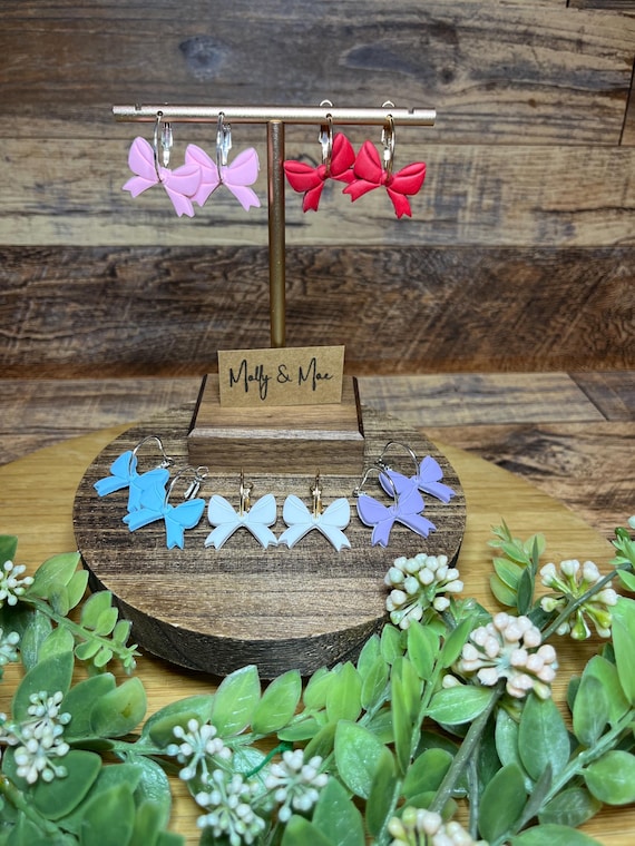 Handmade Polymer Clay Bow Hoop Earrings, Valentine’s Day Earrings