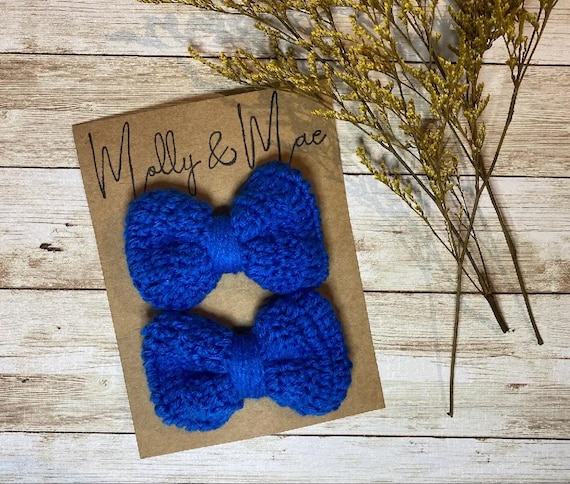 Crochet Bow Royal Blue, Bow Clip, Headband