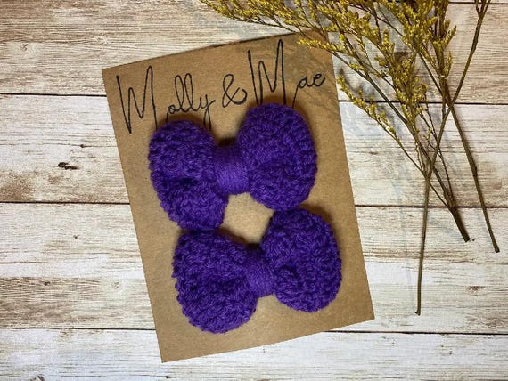 Crochet Bow Indigo Purple, Bow Clip, Headband