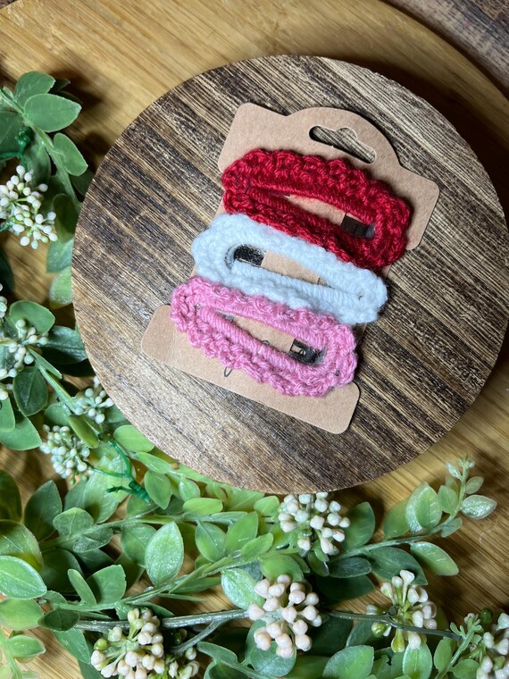 Handmade Valentines Crochet Clips, Barrettes