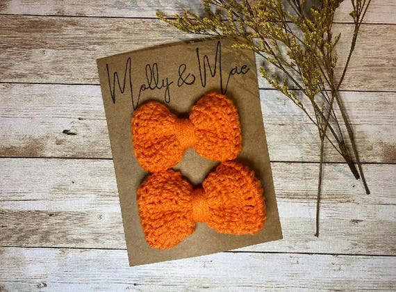 Crochet Bow Orange, Bow Clip, Headband