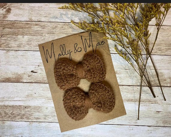 Crochet Bow Brown, Bow Clip, Headband