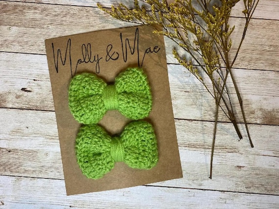 Crochet Bow Lime Green, Bow Clip, Headband
