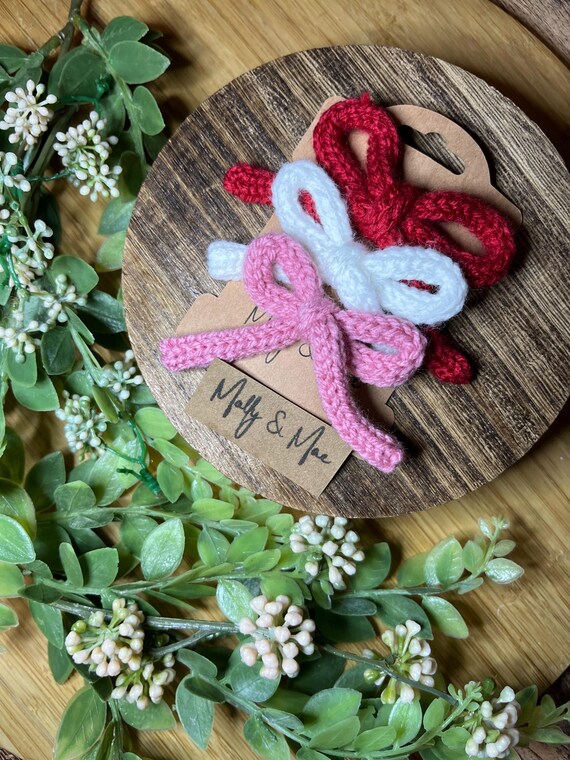 Handmade Valentines I-cord Bow Clips, Headband