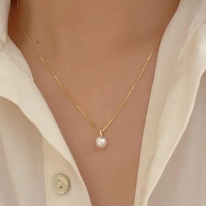 Pearl Necklace Minimalist Sterling Silver, Silver Necklace Gift for Woman, Fashion Jewelry