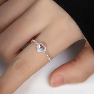 Sterling Silver Heart Link Chain Ring, US Size 4 5 6 7 8