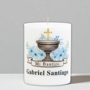Custom 4” Baptism Candle • Personalized Vela de Bautizo • Religious Event Candle • Primera Comunión • Christening Keepsake