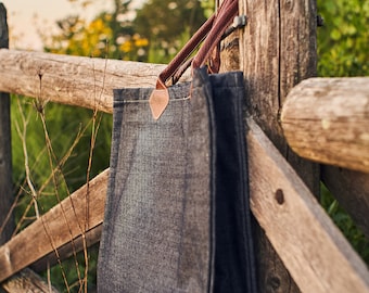 Handmade Denim Tote Bag with Leather Handles