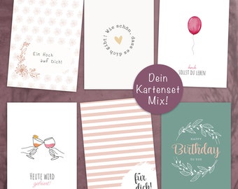 Geburtstagskarten Set, individuell zusammenstellen, Glückwünschkarten Mix zum Geburtstag, DIN A6 Grußkarten Set, Happy Birthday Postkarten