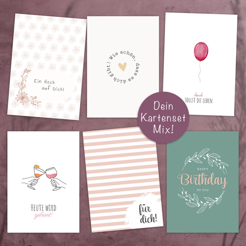 Geburtstagskarten Set, individuell zusammenstellen, Glückwünschkarten Mix zum Geburtstag, DIN A6 Grußkarten Set, Happy Birthday Postkarten Bild 1