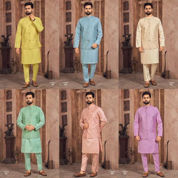 Silk Kurta Pajama With Modi Jacket, Nehru jacket with kurta pajama,Wedding Dress For men,Kurta pyjama with jacket,indian waist coat,vest