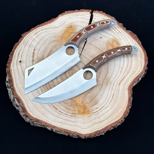 Werzalit Handle Knife & Cleaver Set: 4116 Stainless Steel, Camping Butcher Knife with Sheath