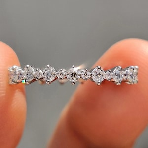 Round Moissanite Full Eternity Band for Women |14K Gold ,925 Sterling Silver | Dainty Handmade Wedding Band,Stackable Ring | Gift for Her