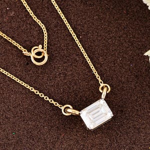 Emerald Cut Moissanite Solitaire Pendant: 925 Silver or Solid Gold Bridal Necklace