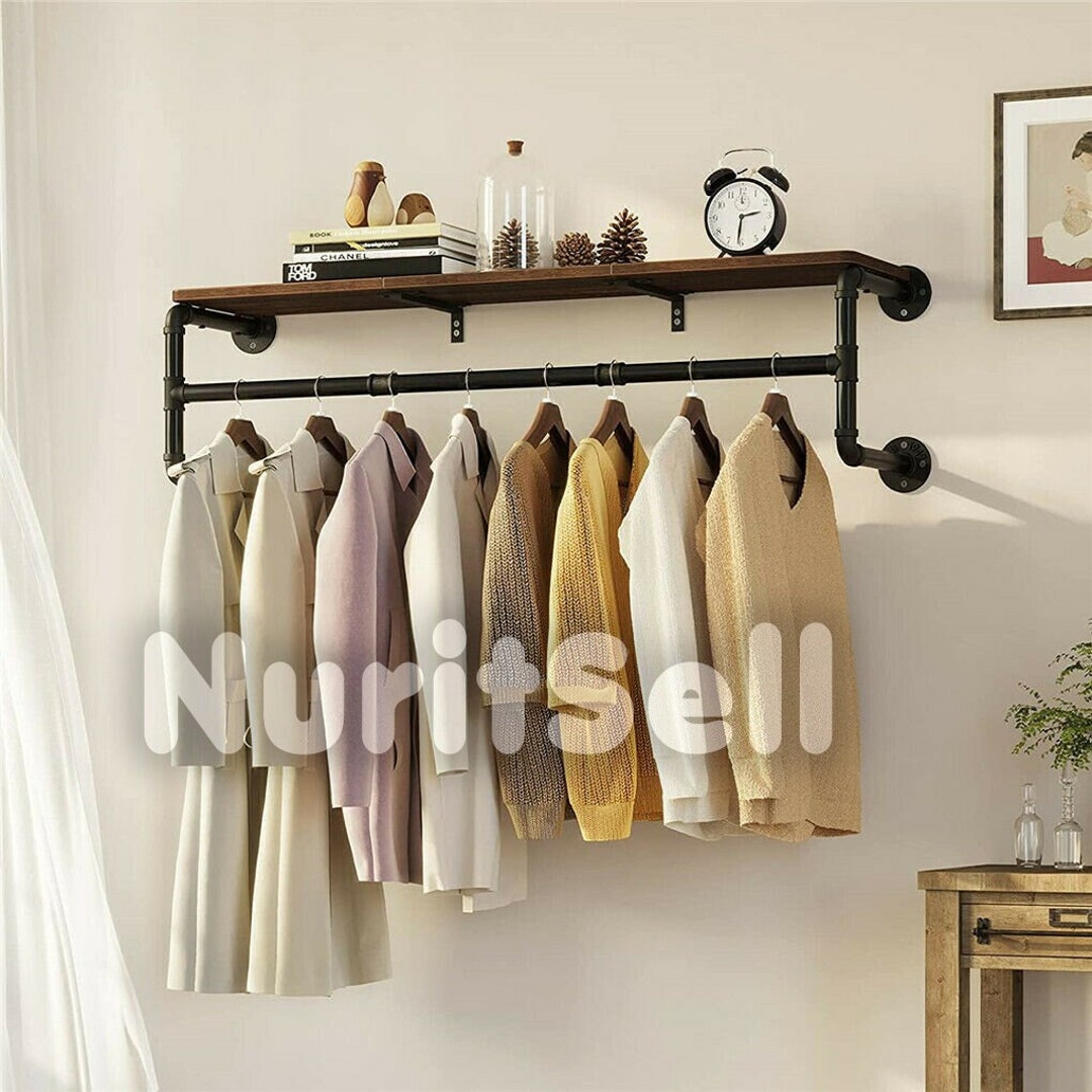 Wall Mount Clothing Rack With Shelf Pipe Clothing Rack Etsy
