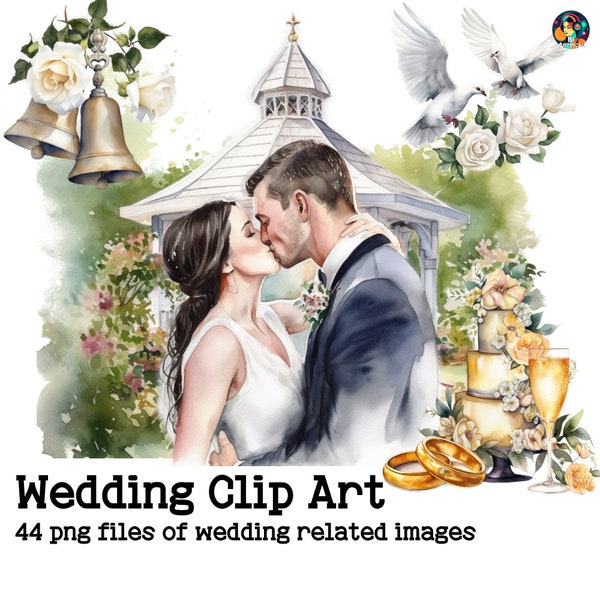 Wedding Clip Art Watercolor Marriage Clip Art Romantic Invitation Decoration Bride Clip Art Groom, Commercial Use