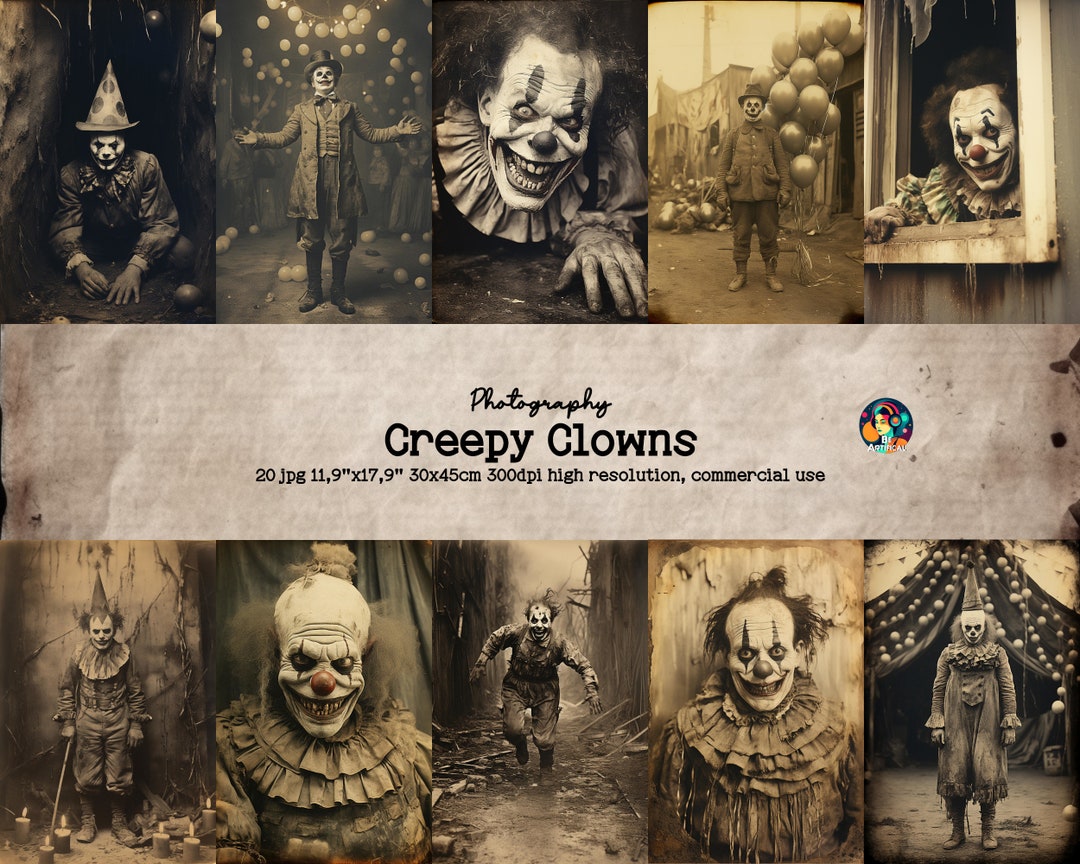 Creepy Clowns Photos Printable Horror Photographs Vintage Junk Journal ...
