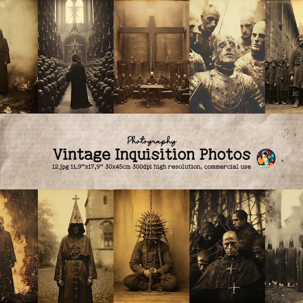 Inquisition Journal Pages, Creepy Photo Halloween, Printable Retro Scrapbooking Collage Paper, Vintage Scary Ephemera, Digital Horror