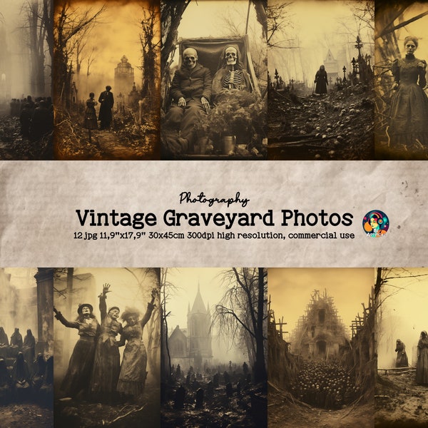 Graveyard Journal Pages, Creepy Photo Halloween, Printable Retro Scrapbooking Collage Paper, Vintage Scary Ephemera, Digital Horror