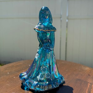 Shelley Fenton 6 3/4 Inch Turquoise Opalescent Glass Hand Painted and Signed Bridesmaid Figurine