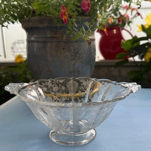 Cambridge Glass Rose Point Clear (3121) 8 Inch Handled Bon Bon