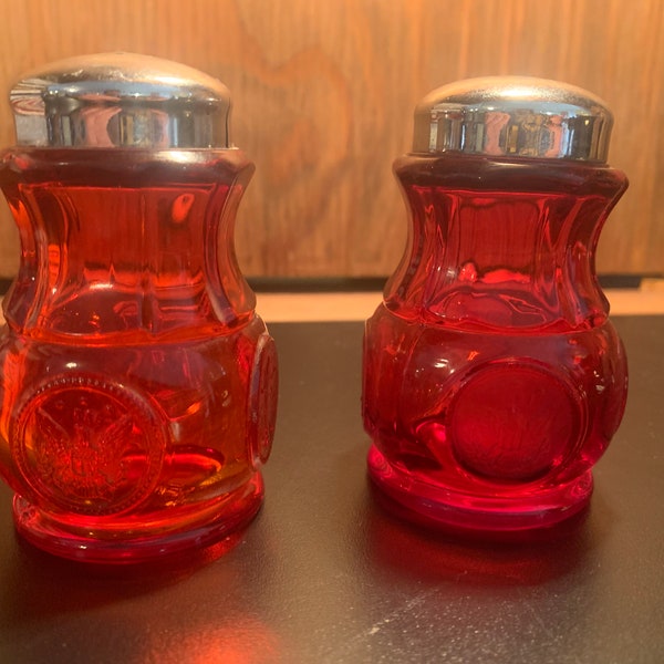 Ruby Coin Glass (1372) Salt and Pepper Shaker by Fostoria